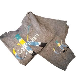 Calvin Klein Gray Loungewear Set with Blue and Yellow Accents